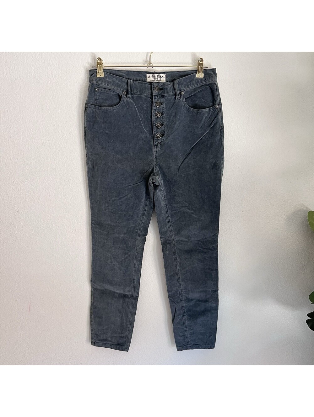 We The Free People (30) Corduroy Button-Fly Blue Stretch Skinny Jean Pant Retro
